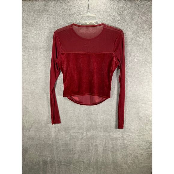 Sheer Velvet Top Women's Large Deep Red Mesh Cropped Whimsigoth Fairy Baddie - Picture 2 of 8